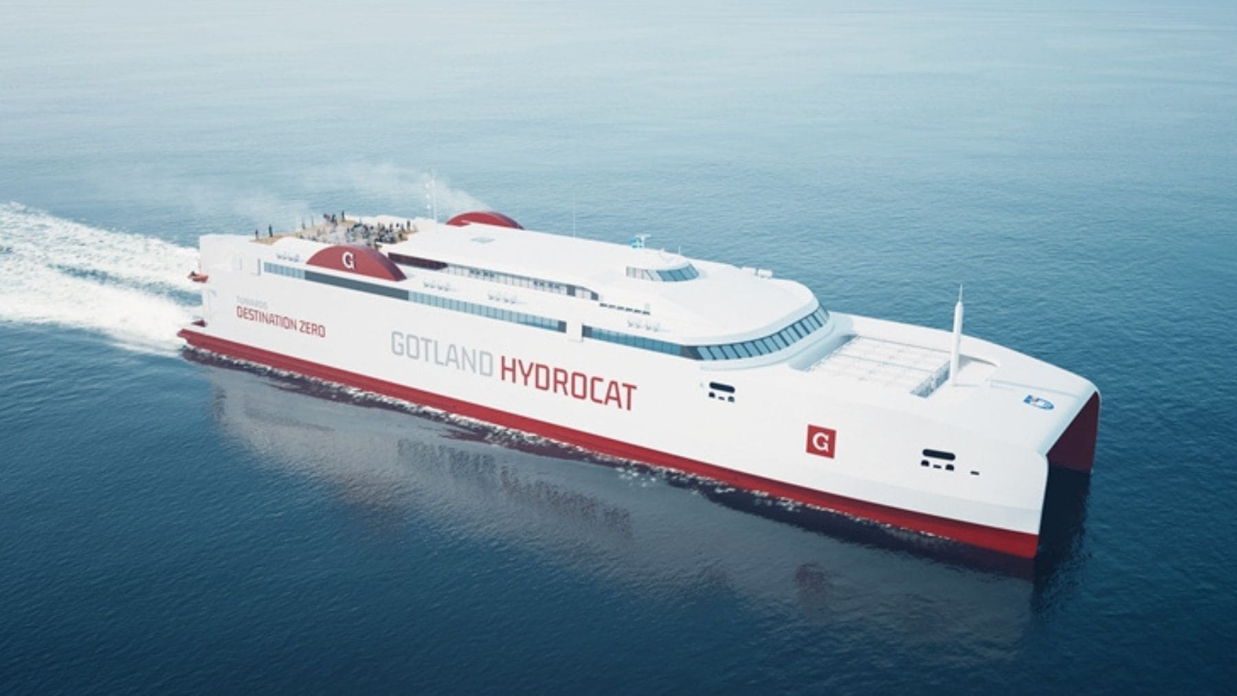 Ferry de hidrógeno navegando sin emisiones gracias a tecnología que convierte agua de mar en combustible limpio.