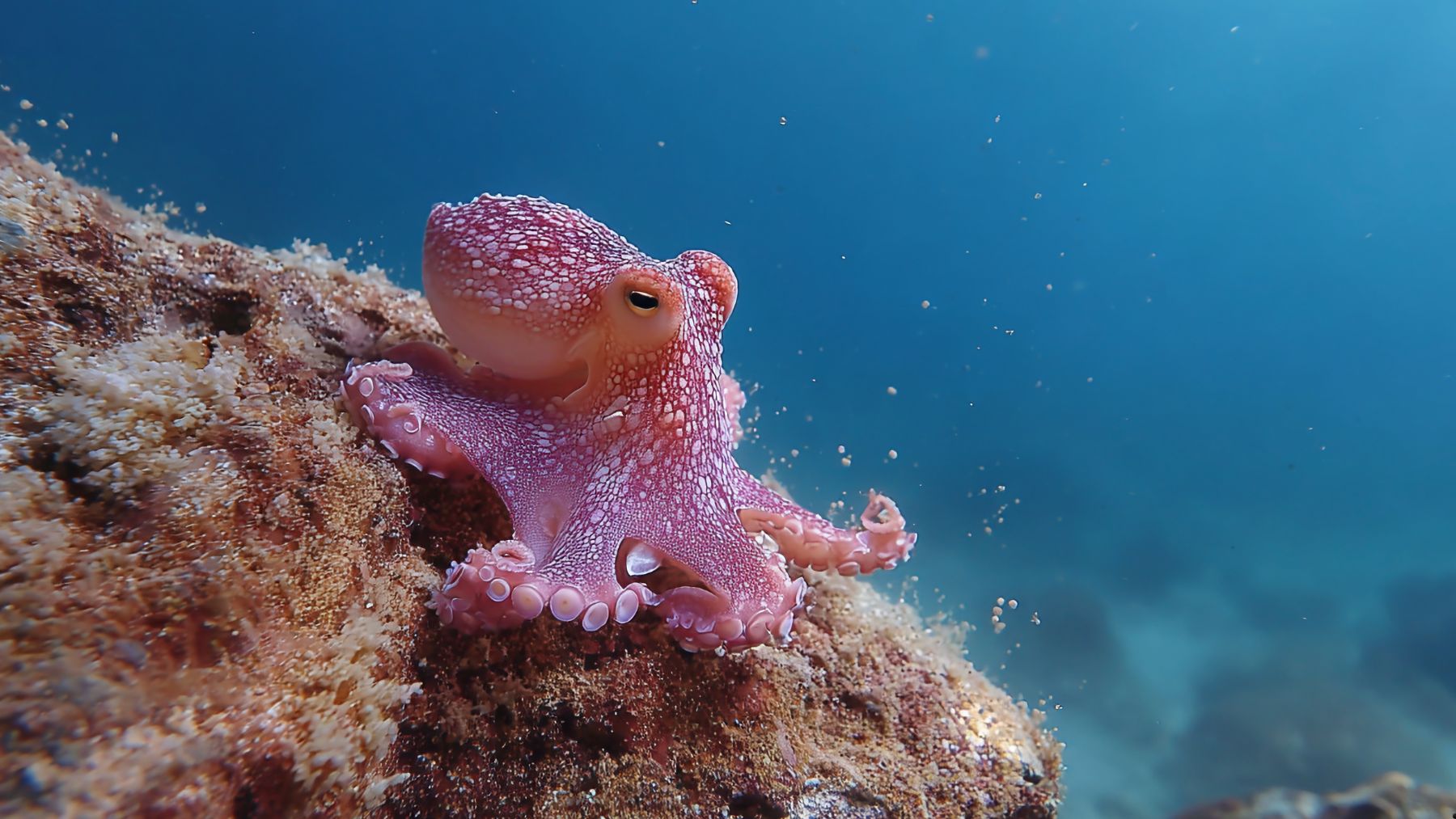 Pulpo rosa sobre roca en el fondo marino, considerado por Oxford posible heredero de la Tierra.