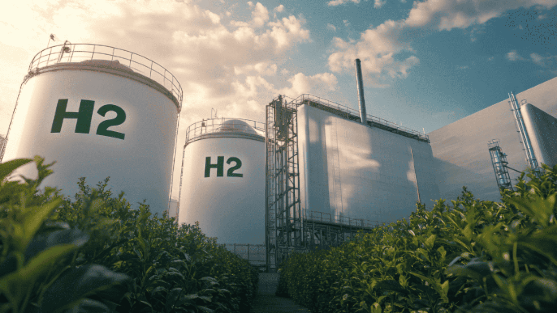 Instalaciones industriales del Valle Andaluz del Hidrógeno Verde en La Rábida, Huelva, donde Moeve impulsa su proyecto de producción masiva de hidrógeno renovable