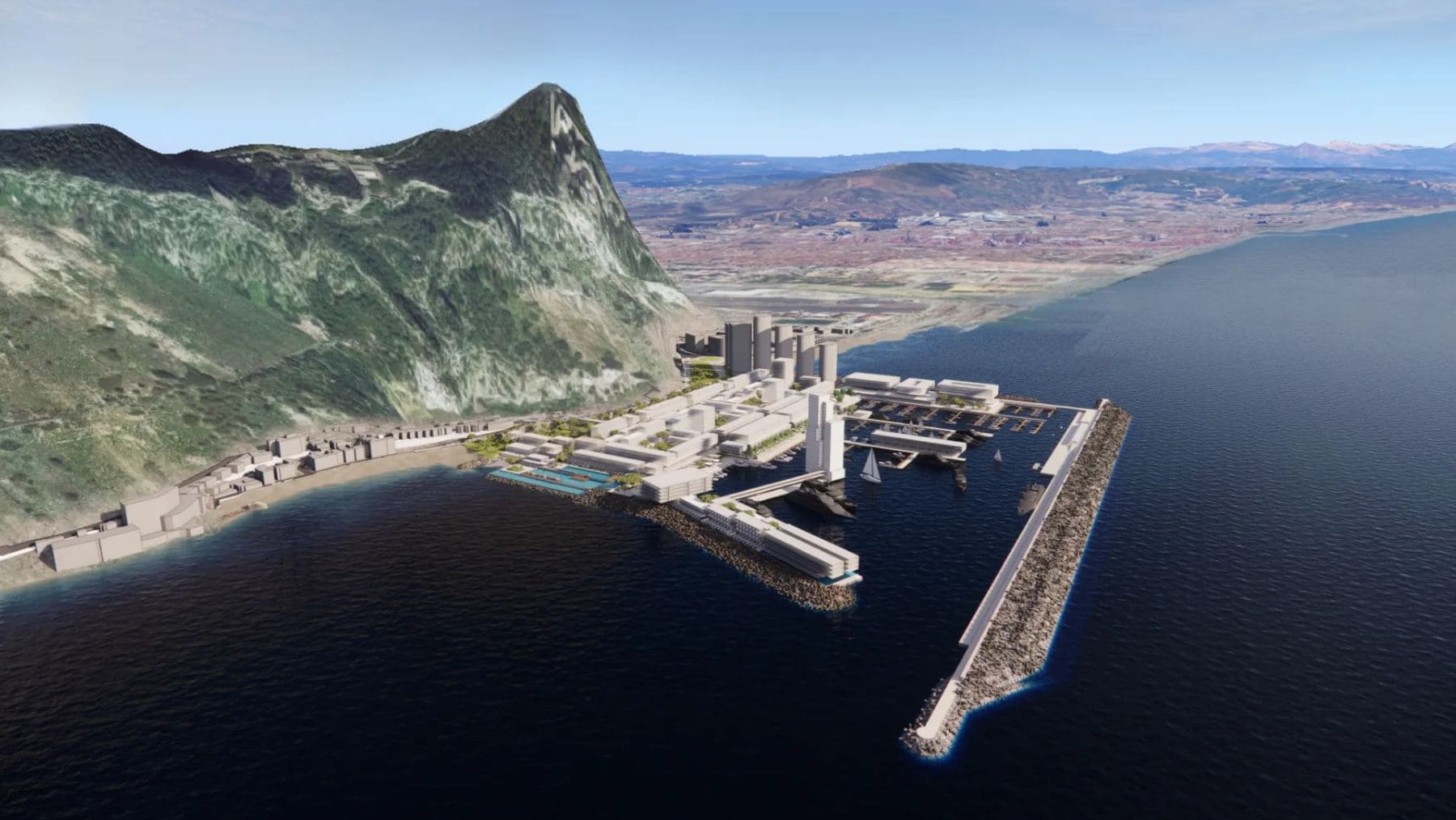Proyecto Eastside en Gibraltar con rellenos al mar junto al Peñón en el Estrecho.