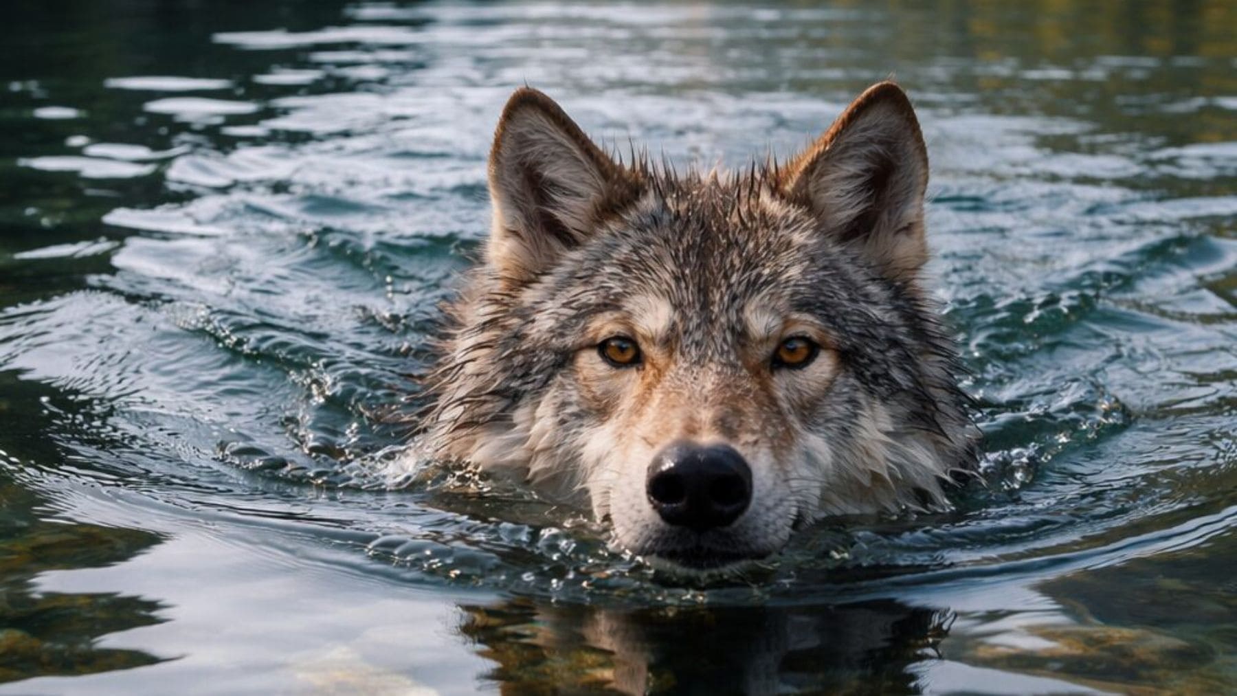 Lobo M637 nadando en un río durante su recorrido seguido por satélite.