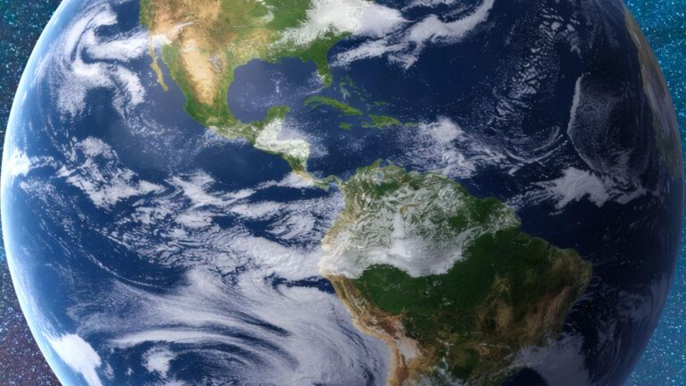 Vista de la Tierra desde el espacio que ilustra el impacto del aumento del nivel del mar en la rotación del planeta.