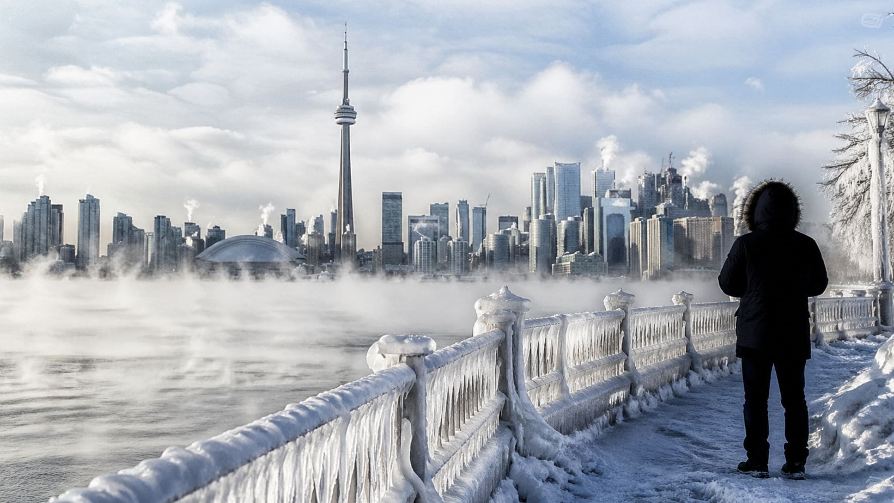Ciudad europea congelada con temperaturas extremas por el debilitamiento de la AMOC y el cambio climático.