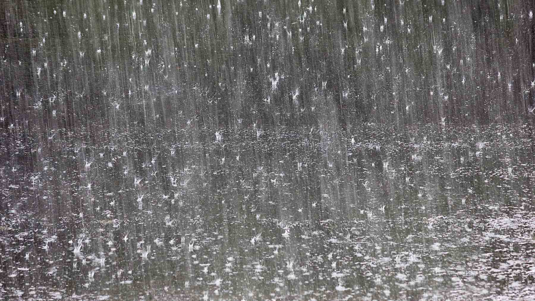 Lluvia torrencial extrema cayendo con fuerza sobre el suelo en un episodio de clima extremo.