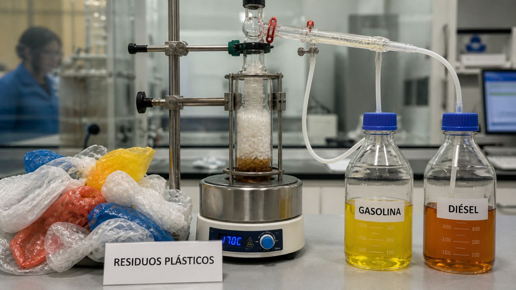 Proceso en laboratorio que convierte residuos plásticos en gasolina y diésel usando aluminio y sales fundidas en EEUU.