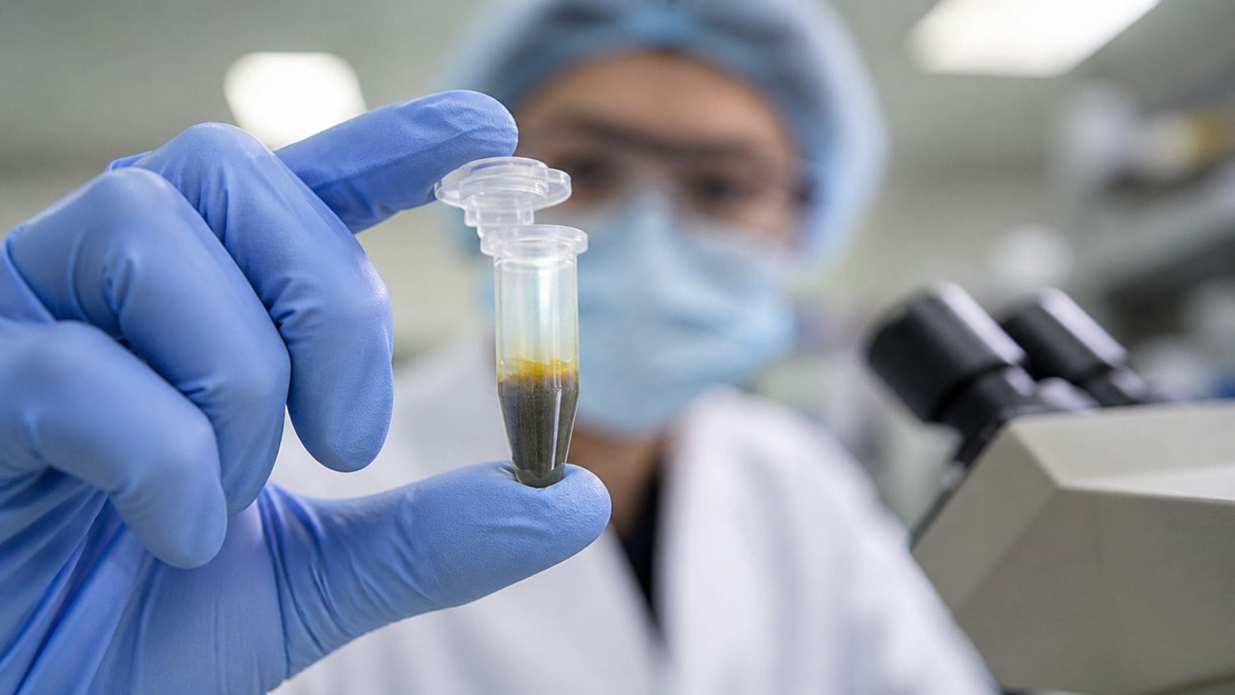 Muestra de bilis analizada en laboratorio con presencia de microplásticos en estudio científico.