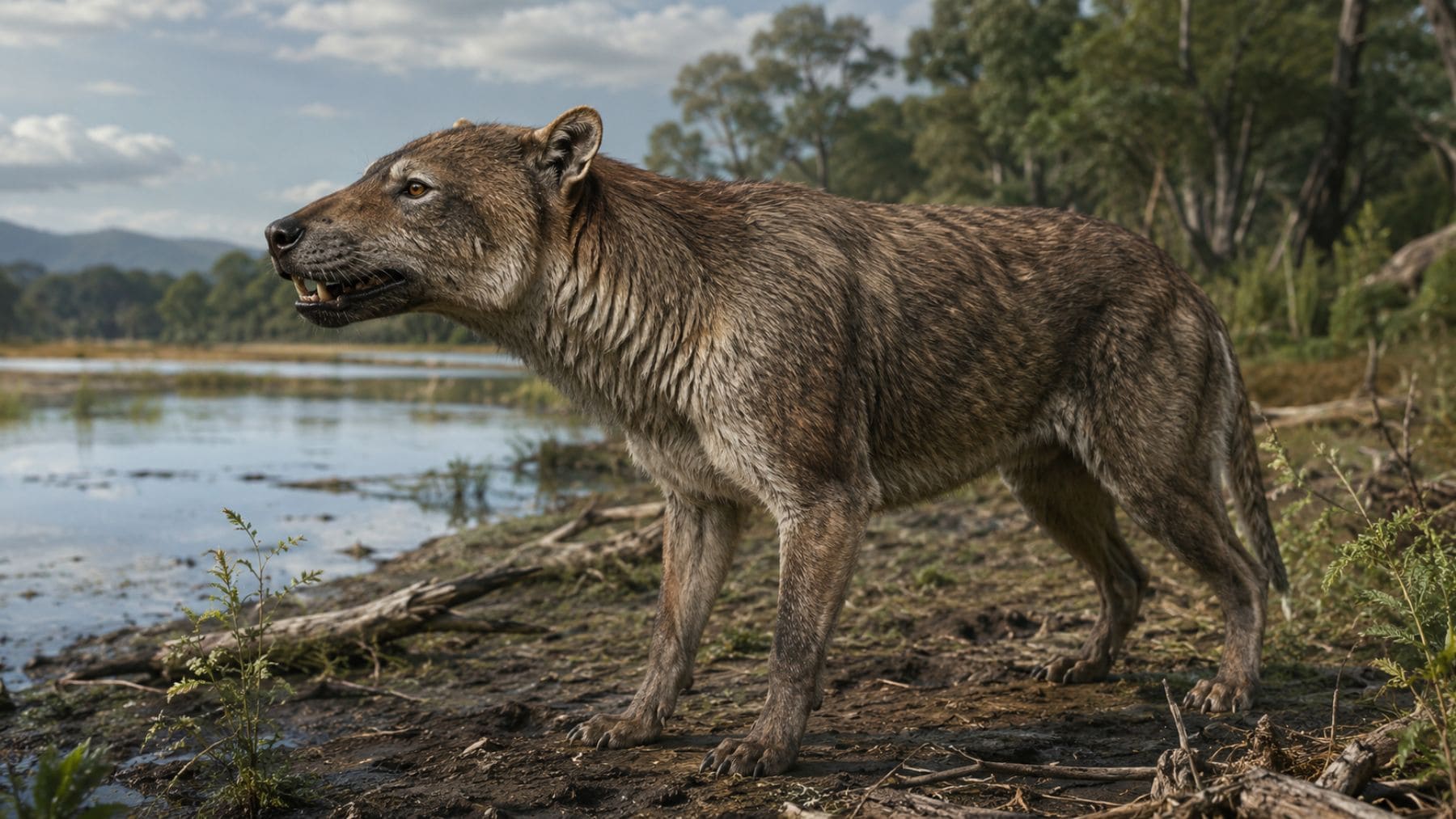 Recreación realista de Paludocyon moyasolai, la nueva especie de perro oso descubierta en Barcelona.