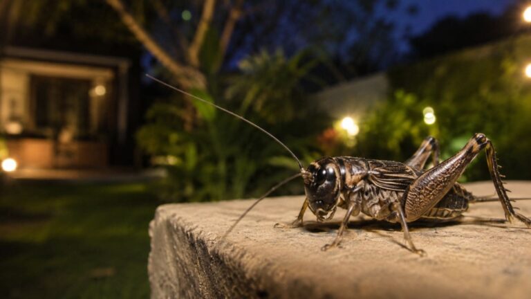 Grillo cantando durante la noche en un jardín, una señal de equilibrio ecológico y de un suelo sano según los expertos.