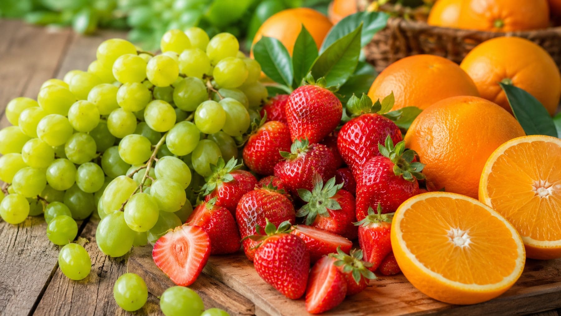 Uvas, fresas y naranjas frescas, las frutas señaladas por un informe europeo entre las que más residuos de pesticidas presentan.