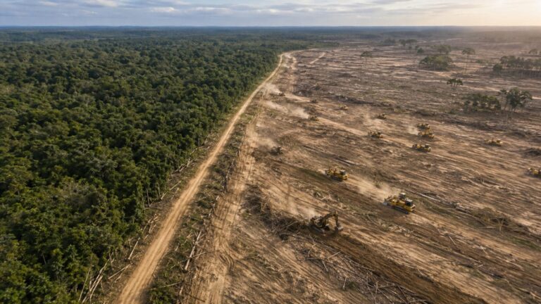 Deforestación de miles de hectáreas de bosque nativo con maquinaria pesada en Argentina
