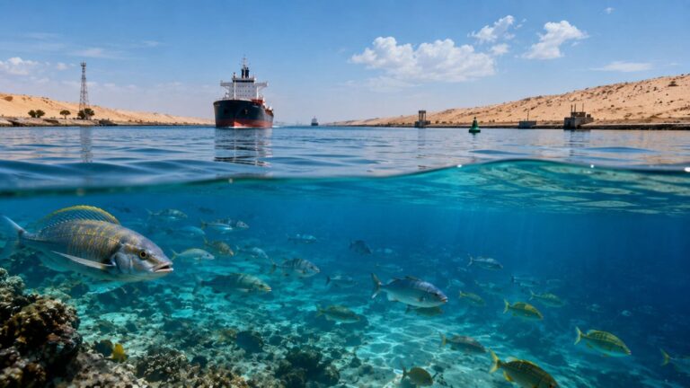 Peces atravesando el Canal de Suez desde el Mar Rojo hacia el Mediterráneo