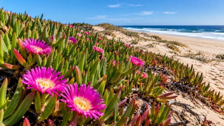 Carpobrotus edulis extendiéndose por las dunas y la costa de California