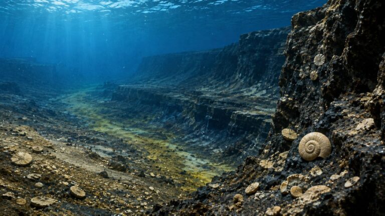 Fondo oceánico con sedimentos marinos relacionados con el mecanismo natural que regula el carbono y el clima de la Tierra