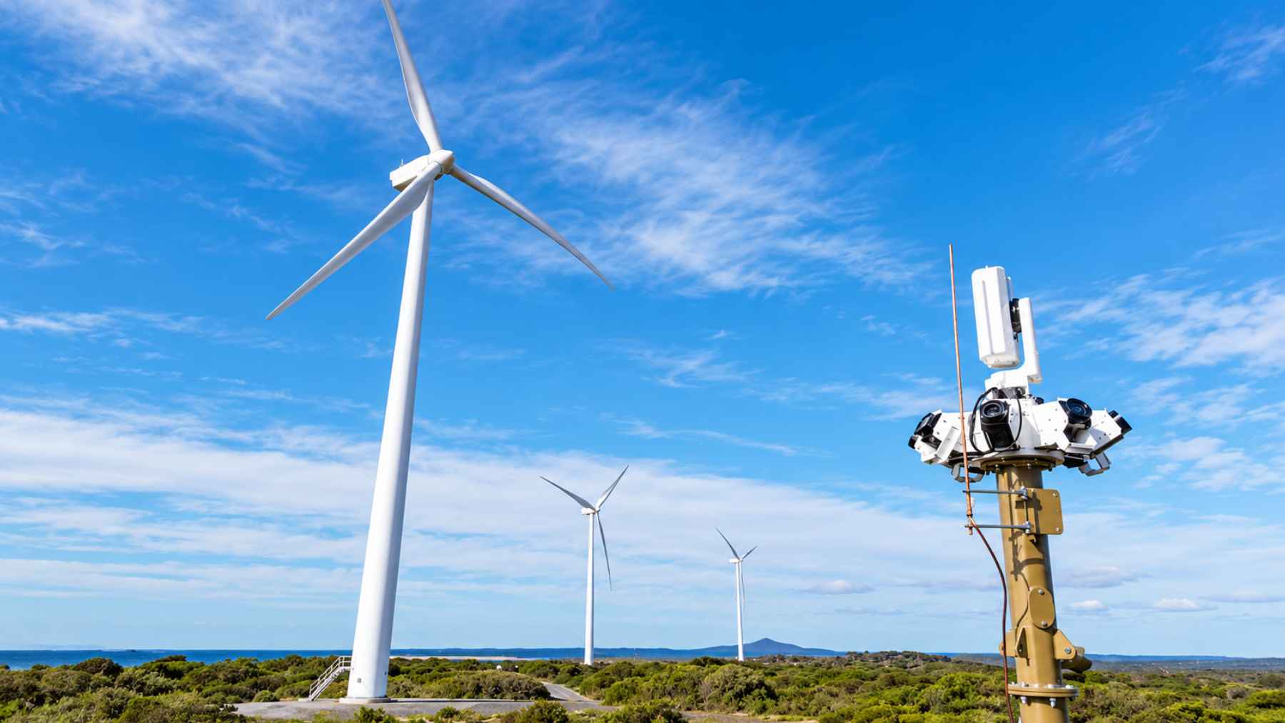 Sistema de cámaras para detectar aves instalado junto a aerogeneradores en un parque eólico