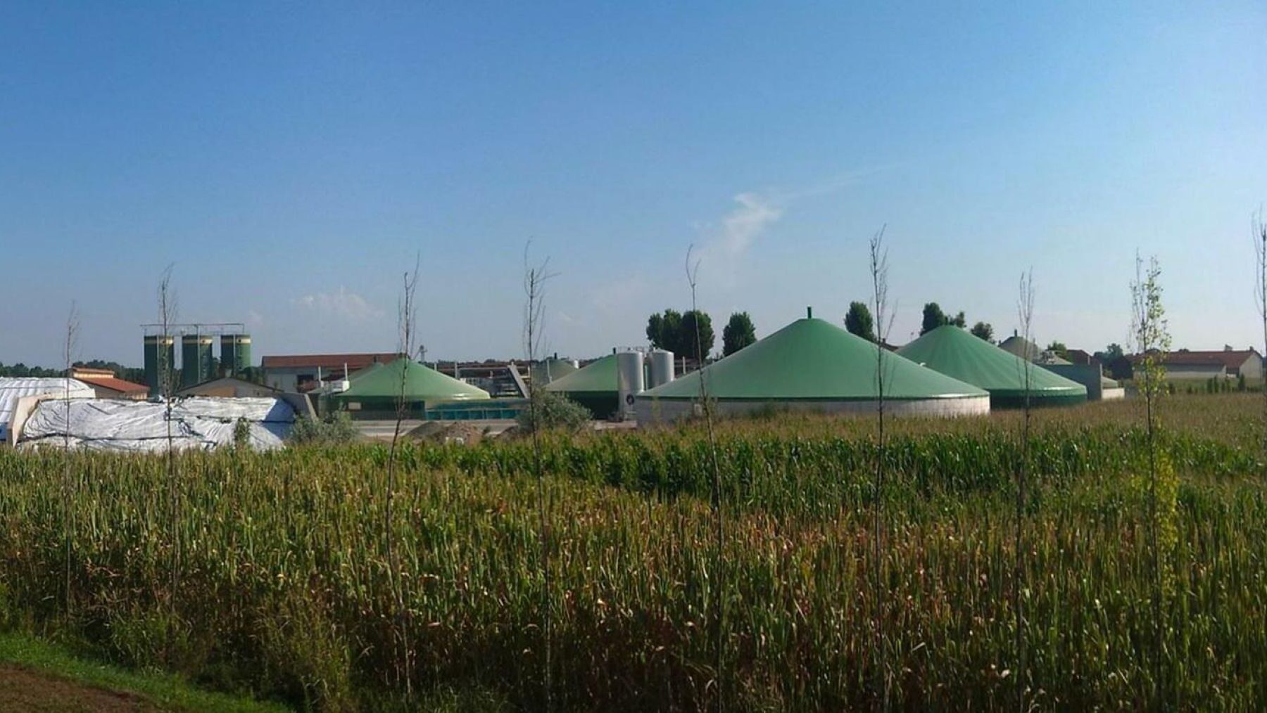Planta de biogás en un entorno rural, ejemplo de proyectos biocirculares en España.
