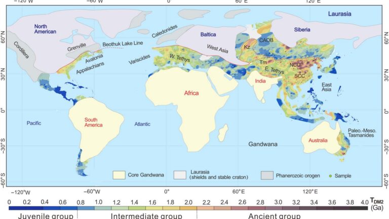 Mapa de isótopos de neodimio que revela fragmentos de Gondwana bajo Asia, Europa y Norteamérica