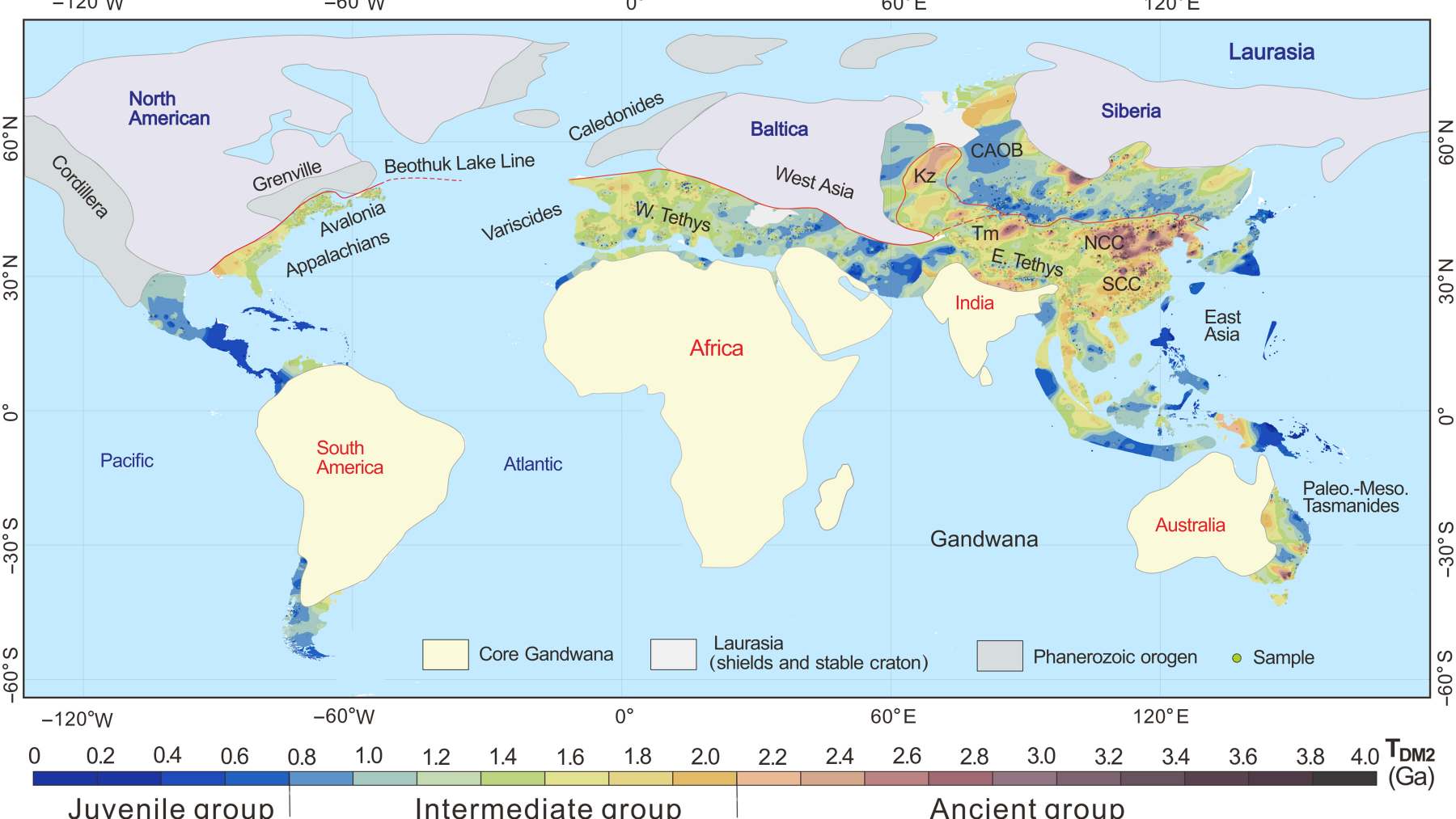 Mapa de isótopos de neodimio que revela fragmentos de Gondwana bajo Asia, Europa y Norteamérica