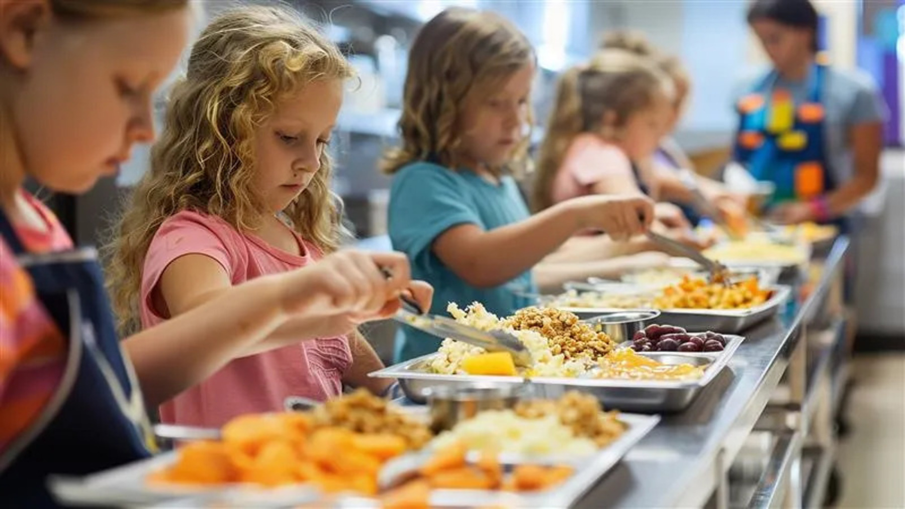Menús escolares saludables con legumbres, ensalada, pan integral y fruta