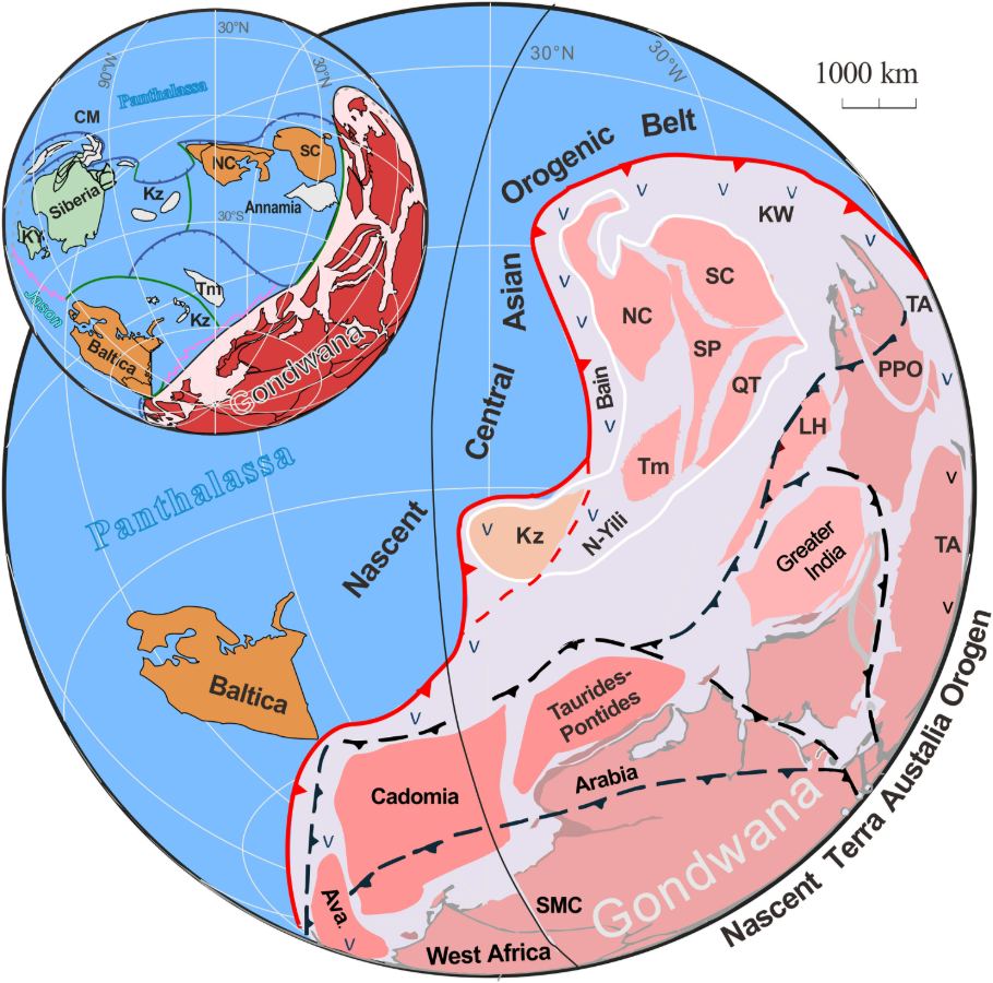 Reconstrucción del Gran Gondwana hace unos 500 millones de años